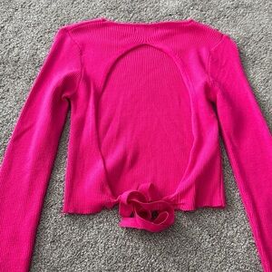 Nasty Gal Hot Pink Open Back Ribbed Long Sleeve Top